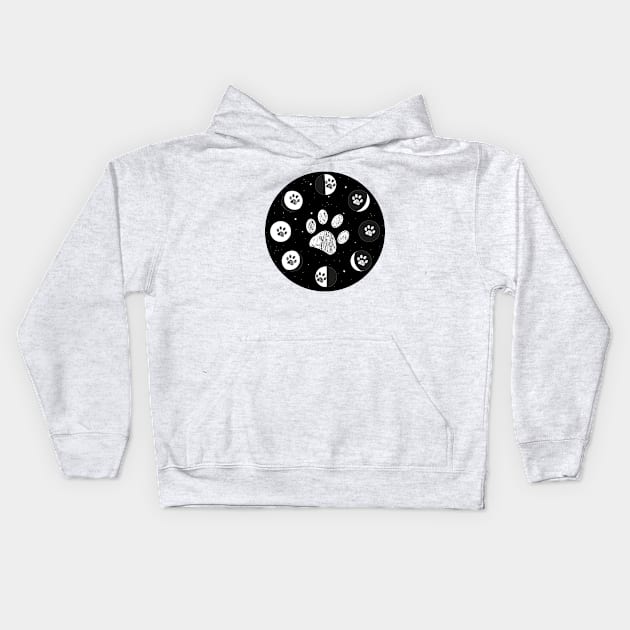 Paw print and moon phases Kids Hoodie by GULSENGUNEL